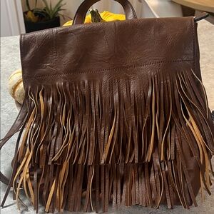 Fringe Leather Backpack in Rich Brown